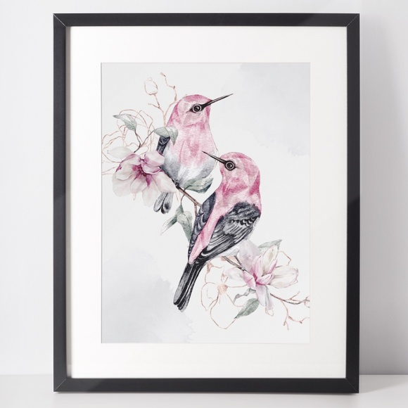 Other - Watercolor Wall Art Cute Pink Birds Print Unframed